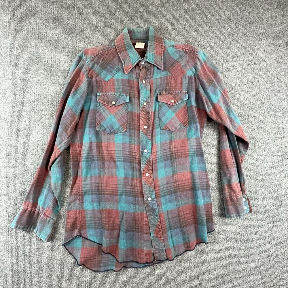 Wrangler Mens Medium Plaid Western Pearl Snap Flannel Long Sleeve Shirt 75092WM